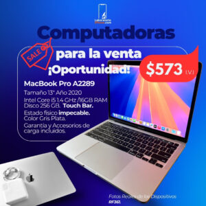 MacBook Pro A2289. 1.4 Ghz Intel Core i5,  Memoria Ram de 16GB, Disco 256GB. (RF361)