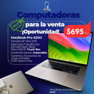 MacBook Pro A2141. 2.6 Ghz Intel Core i7,  Memoria Ram de 16GB, Disco 512GB. (RF375)