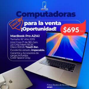 MacBook Pro A2141. 2.6 Ghz Intel Core i7,  Memoria Ram de 16GB, Disco 512GB. (RF367)
