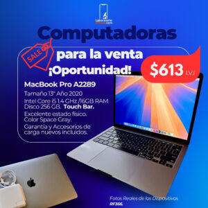 MacBook Pro A2289. 1.4 Ghz Intel Core i5,  Memoria Ram de 16GB, Disco 256GB. (RF366)