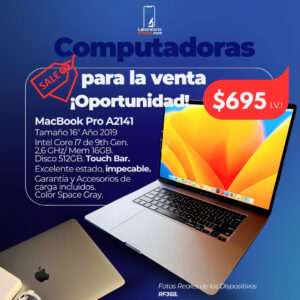 MacBook Pro A2141. 2.6 Ghz Intel Core i7,  Memoria Ram de 16GB, Disco 512GB. (RF368)