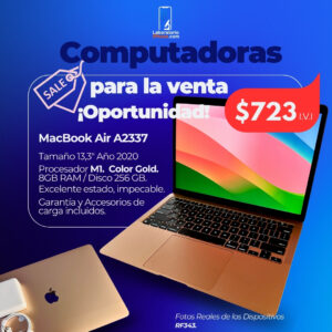 MacBook Air Gold. Procesador M1 8 núcleos, Memoria Ram de 8GB, Disco 256 GB. (RF363)