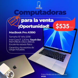 MacBook Pro A1990. 2.2 Ghz Intel Core i7,  Memoria Ram de 16GB, Disco 256GB. (RF355)