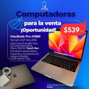 MacBook Pro A1989. 2.3 Ghz Intel Core i5,  Memoria Ram 8GB, Disco 256GB. (RF346)