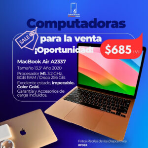 MacBook Air Gold. Procesador M1 8 núcleos, Memoria Ram de 8GB, Disco 256 GB. (RF363)