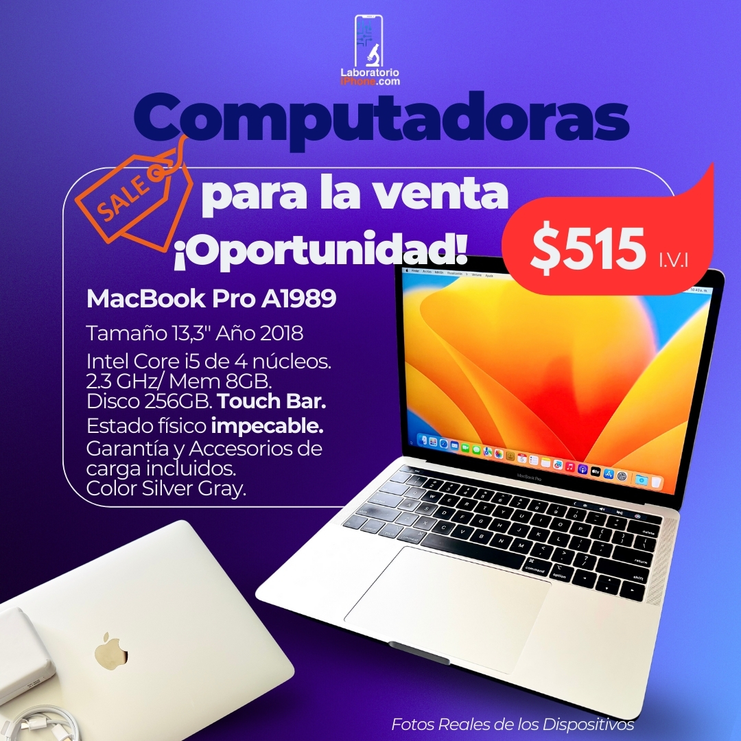 MacBook Pro A1989. 2.3 Ghz Intel Core i5,  Memoria Ram 8GB, Disco 256GB. (RF397)