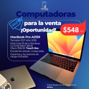 MacBook Pro A2159. 1.4Ghz Intel Core i5,  Memoria Ram de 16GB, Disco 256GB. (RF344)