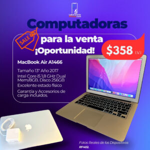 MacBook Air A1466. 1.8Ghz Dual Core i5,  Memoria Ram de 8GB, Disco 256GB. (RF402)