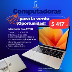 MacBook Pro A1708. 2.3 Ghz Intel Core i5,  Memoria Ram de 8GB, Disco 128GB. (RF411)