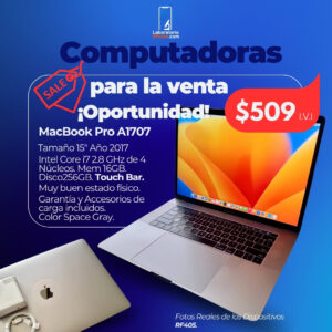MacBook Pro A1707. 2.8 Ghz Intel Core i7,  Memoria Ram de 16GB, Disco 256GB. (RF405)