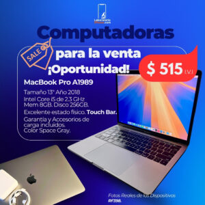 MacBook Pro A1989. 2.3 Ghz Intel Core i5,  Memoria Ram 8GB, Disco 256GB. (RF398)