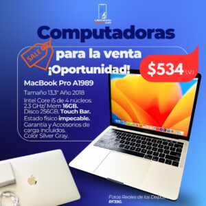 MacBook Pro A1989. 2.3 Ghz Intel Core i5,  Memoria Ram 16GB, Disco 256GB. (RF390)