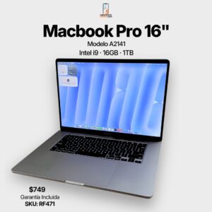 MacBook Pro 16” 2019 – i9 · 16GB · 1TB · SKU. RF471