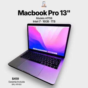 MacBook Pro 13" 2016 – Intel i7 · 16GB · 1TB · SKU. RF450