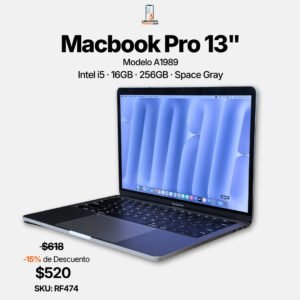 MacBook Pro 13” 2019 · A1989 · i5 · 16GB · 256GB · SKU. RF474