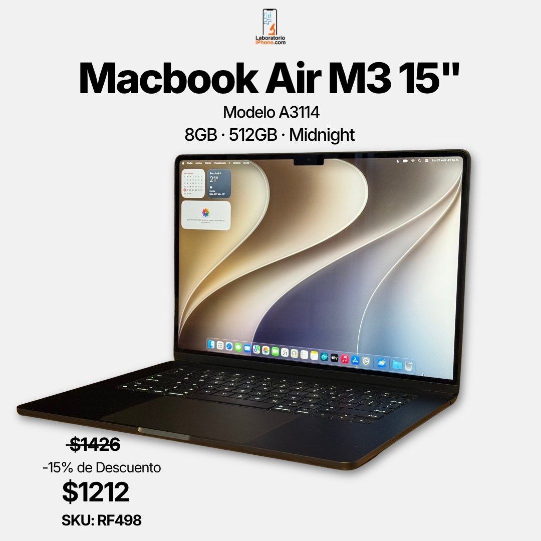 MacBook Air 15 pulgadas 2024 A3114 M3 8GB 512GB Midnight – LaboratorioiPhone Costa Rica