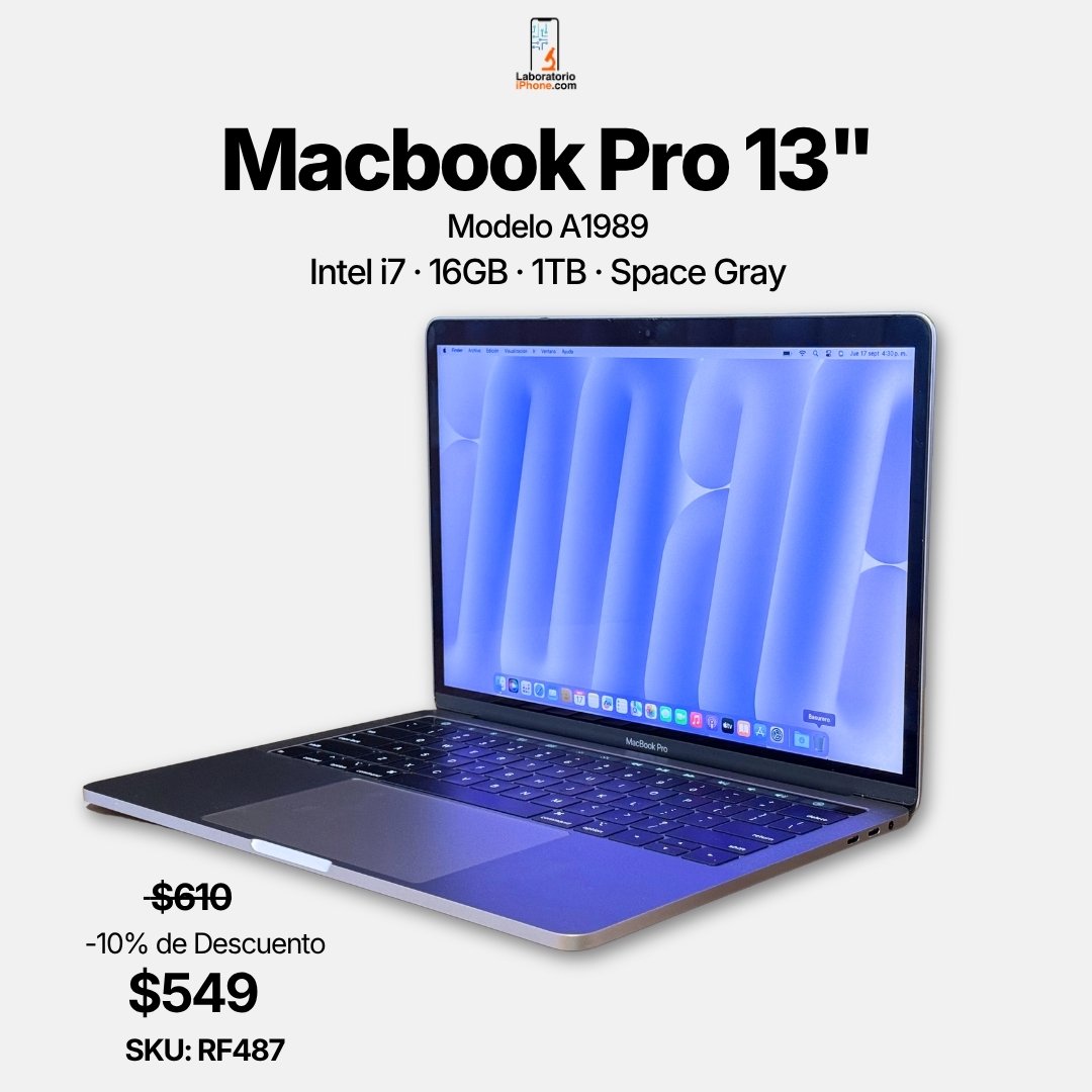MacBook Pro 13 pulgadas A1989 i7 16GB 1TB Space Gray – LaboratorioiPhone Costa Rica